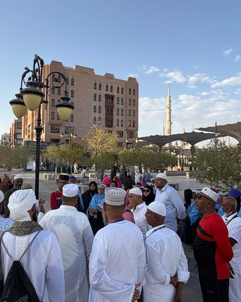 The Talbiyah group gathered in the plaza outside the Prophet’s Mosque in Madinah.